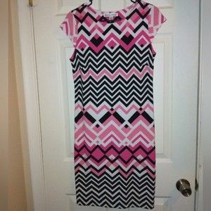 Madison Leigh hot pink black and white shift dress geometric size small Y2K 90's